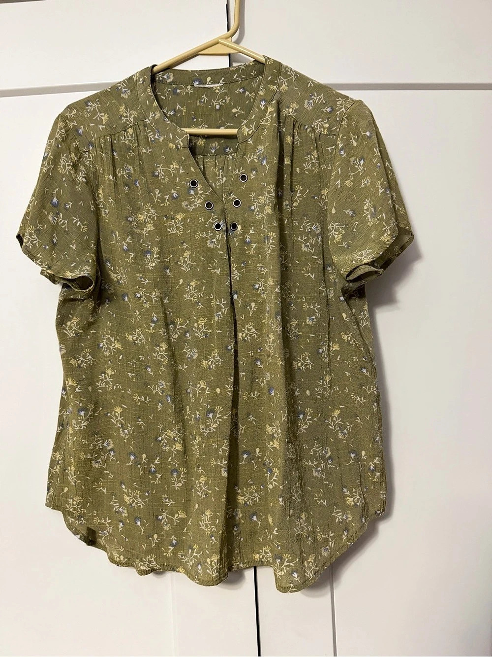 Olive Green Floral Boho Blouse